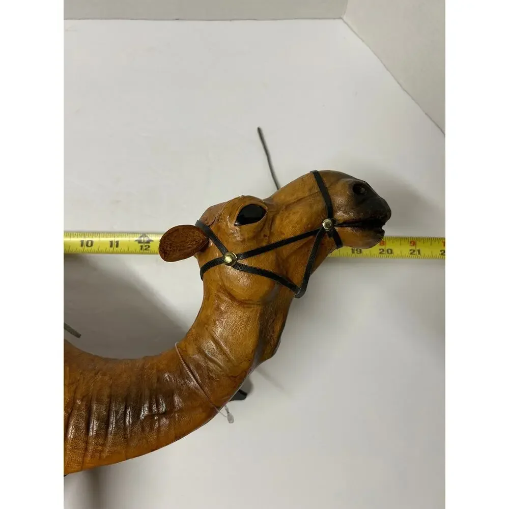 Vintage Leather Wrapped Dromedary Camel W/Saddle and Bridle Standing Glass Eyes